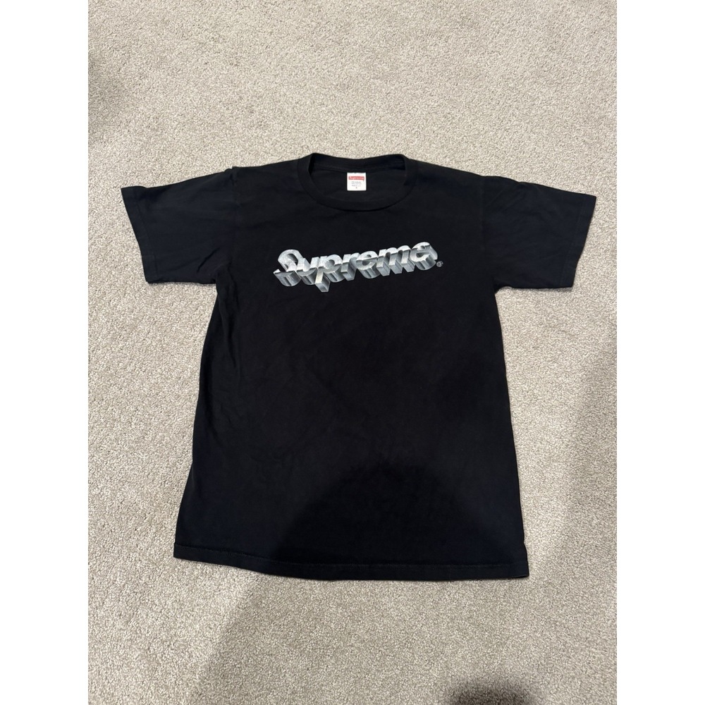 Supreme SS20 Chrome Tee Black Silver Logo Mens Small T-Shirt